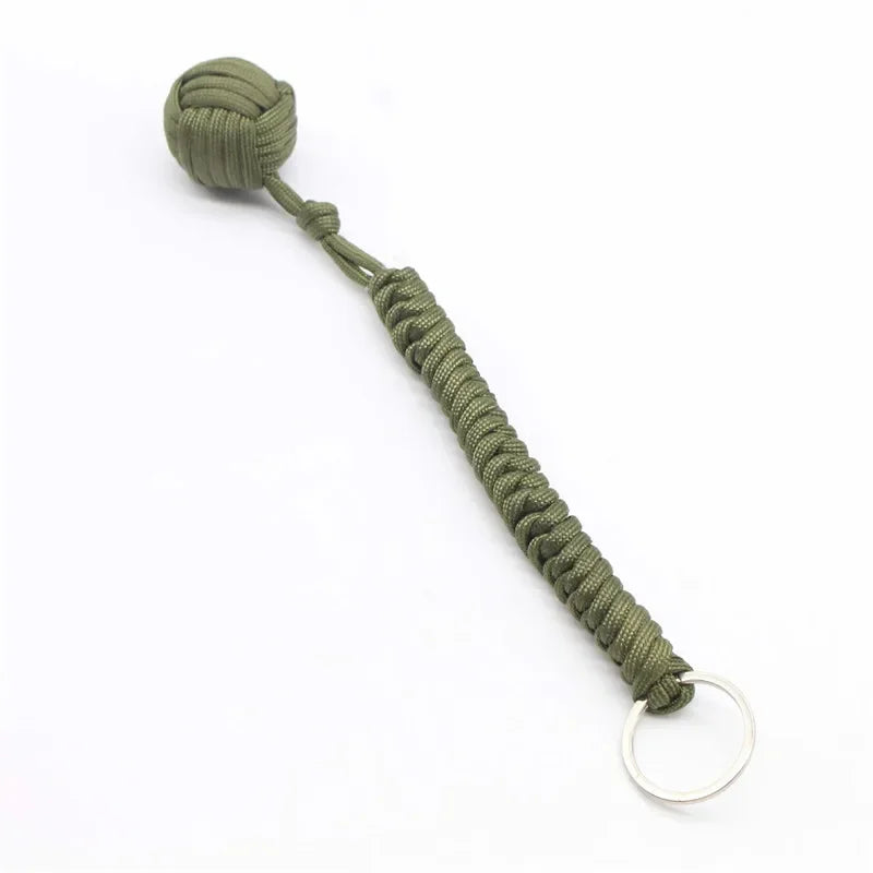 Monkey Fist Steel Ball Keychain – Self-Defense Survival Lanyard with Braided Rope for Outdoor Safety