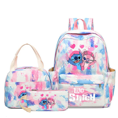 3Pcs Lilo & Stitch School Backpack Set – Colorful Cartoon Bookbag with Lunch Bag for Kids & Teens
