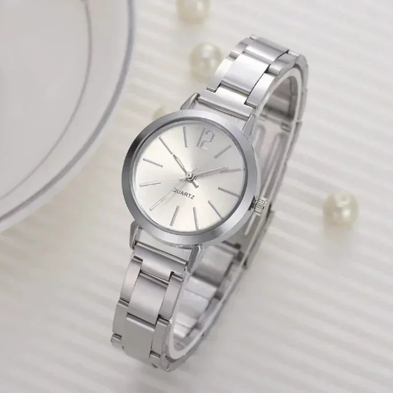 Luxury Watch for Women - Simple Round Dial Stainless Steel, Fashion Gold Bracelet Quartz Wristwatch, Stylish for Students & Ladies, Reloj Mujer