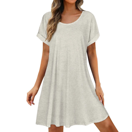 Women’s Summer Solid Color Short Skirt Dress – Casual Oversized Pullover Sundress
