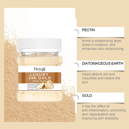 Jelly Mask Powder - Hydrating Rose & 24k Gold Peel-Off Facial Mask for Nourishing, Moisturizing & Revitalizing SPA Treatment