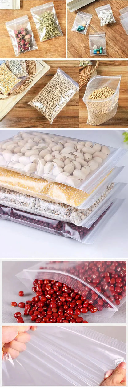 100PCS Thick Zipper Sealed Bags – Clear Plastic Storage Bags for Jewelry, Food Packing, Reclosable Ziplock Bags