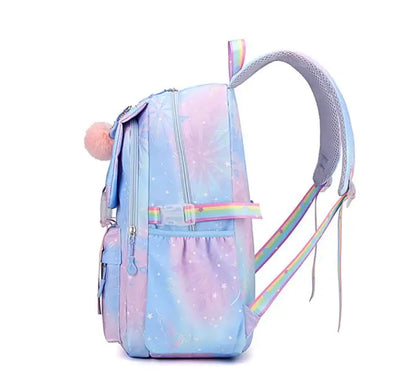 MINISO Kawaii Frozen Girls Backpack – Rainbow Schoolbag & Travel Laptop Bag for Kids & Teenagers