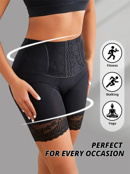 Flarixa High Waist Lace Safety Shorts – Women’s Belly Compression Shapewear Anti-Chafing Thigh Boxer Shorts