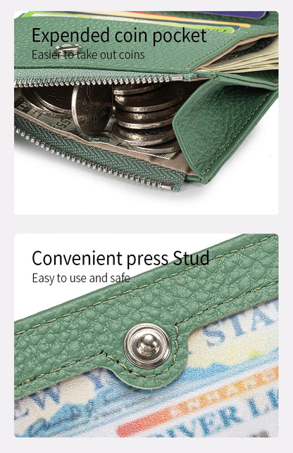 Women’s Genuine Leather Slim Wallet — RFID Blocking Bi-Fold with Card Holder & Coin Pocket
