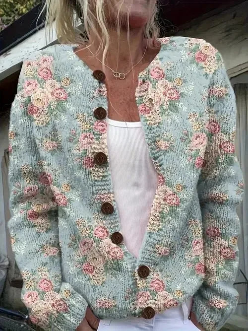 Women’s 3D Print Knitted Cardigan – Thin Vintage Sweater Autumn Winter Chic Knit Top Casual Streetwear