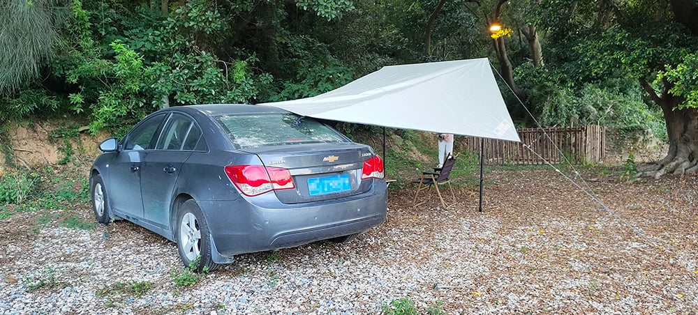 Bat Shape Black Coating Car Side Awning Tarp – 2x3 Waterproof Outdoor Shelter Tent for SUV & Van