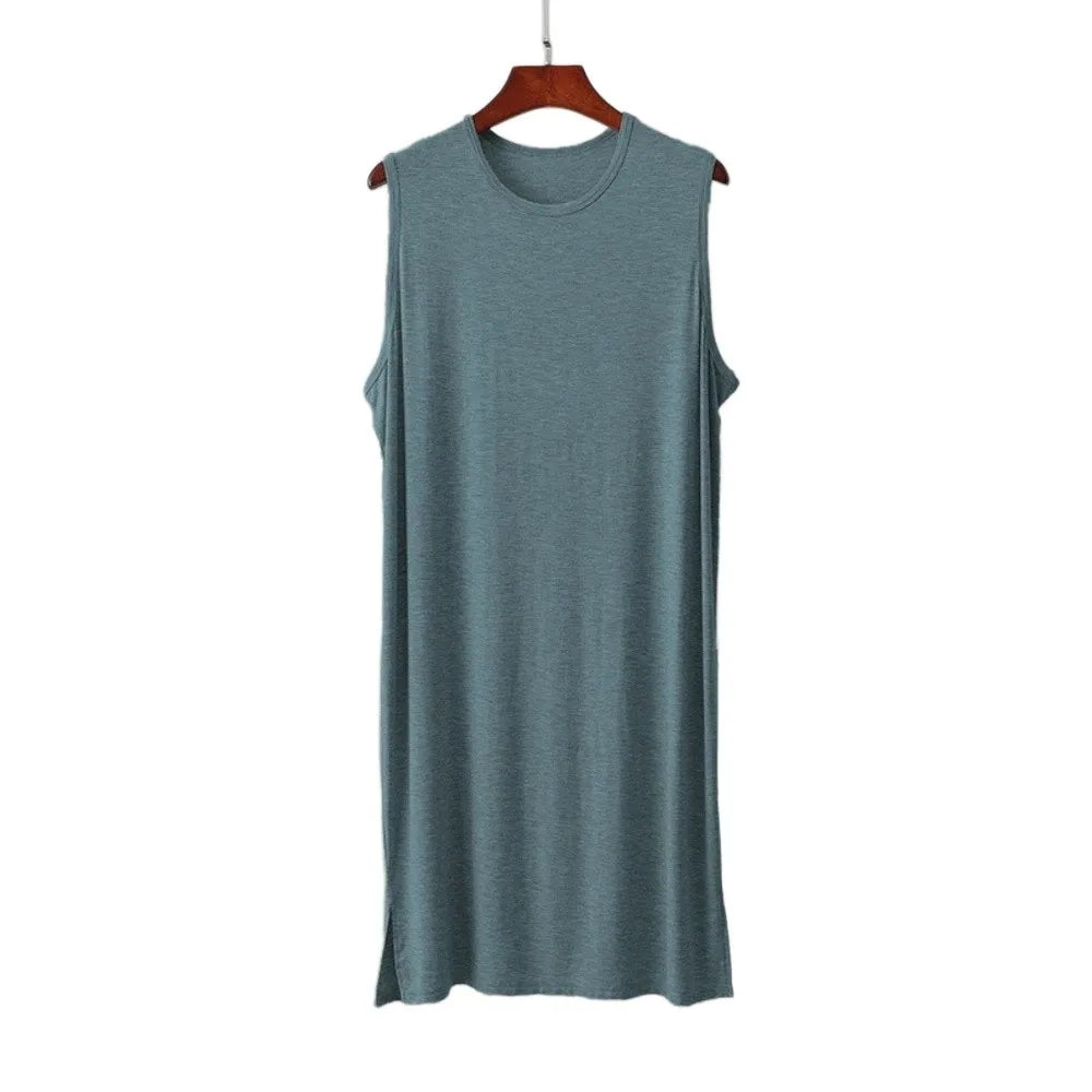 Men’s Knee-Length Sleep Robe - Oversized Sleeveless Plus Size Nightwear for Travel