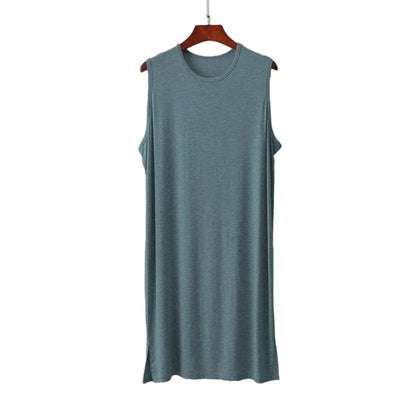 Men’s Knee-Length Sleep Robe - Oversized Sleeveless Plus Size Nightwear for Travel