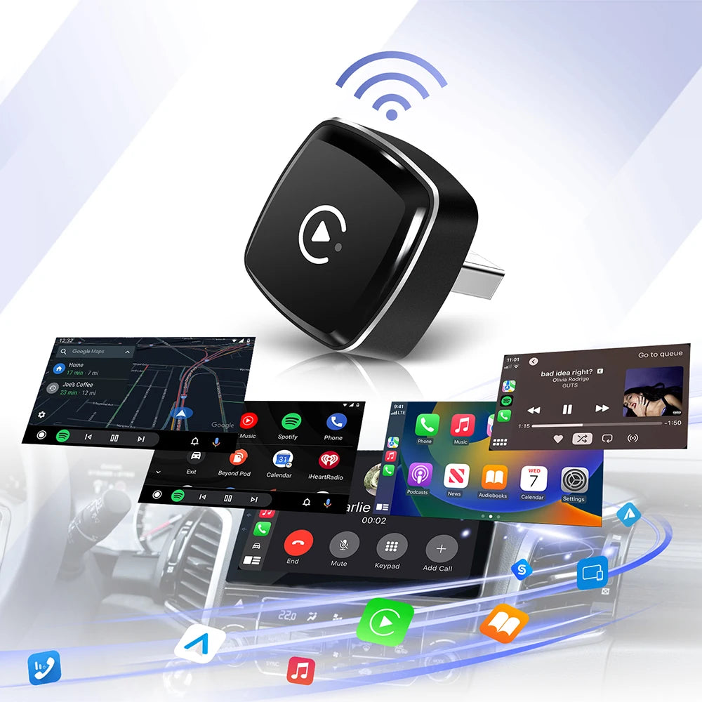 Wireless CarPlay & Android Auto Adapter – USB Mini Dongle Plug & Play for VW, Toyota, Nissan, Honda, Ford, Benz