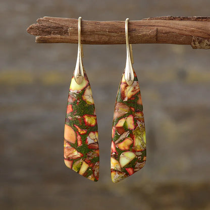 Bohemian Natural Stone Geometric Earrings - Luxury Emperor Stone Pendant Jewelry for Women