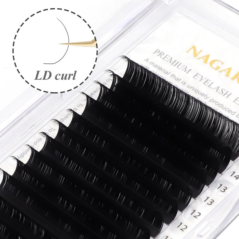 NAGARAKU Synthetic Mink Eyelash Extensions — 16 Lines, Mixed 7-15mm N/M/L/LB/LC/LD Curl High-Quality Individual Lashes