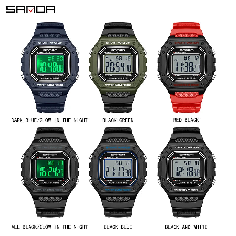 SANDA 2156 Men’s Military Digital Sports Watch - Large Dial LED Wristwatch with Stopwatch and Water Resistance