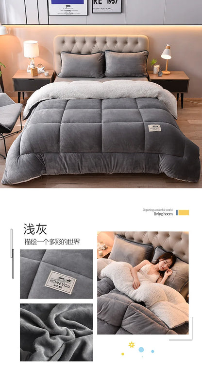 Plush Winter Lamb Velvet Quilt – Thickened Cotton, Double-Sided Warm Lamb Wool Blanket for Single & Double Beds