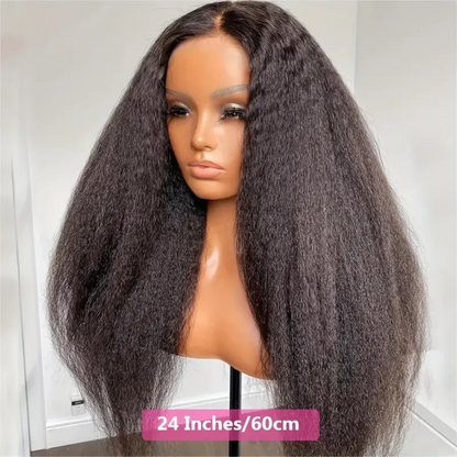 Kinky Straight Human Hair Wig – 13x4 Lace Front, Pre-Plucked Yaki Straight Brazilian Wig