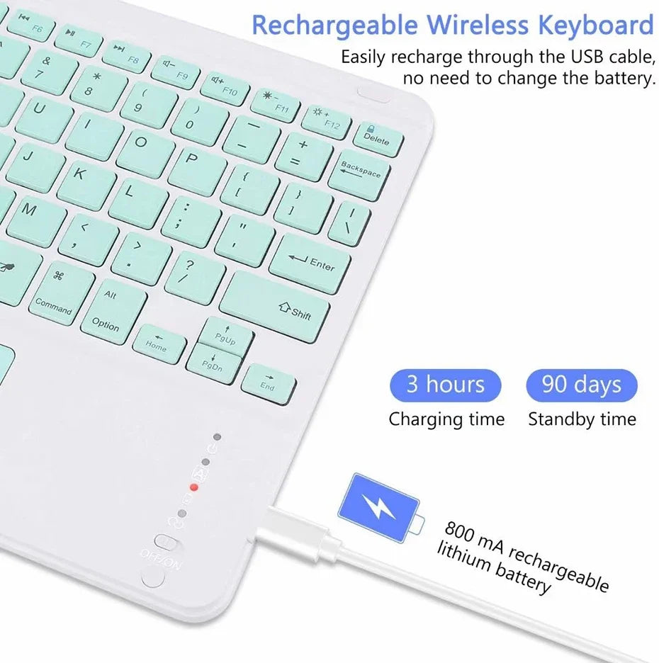 Spanish/English 10-Inch Bluetooth Keyboard – Wireless Rechargeable Universal Keyboard for iPad Air, Pro, Phone, Tablet, Laptop