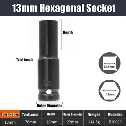 1/2" Drive Deep Impact Socket – Metric Wrench Socket for Pneumatic Tools, Tire Removal & Heavy-Duty Automotive Use