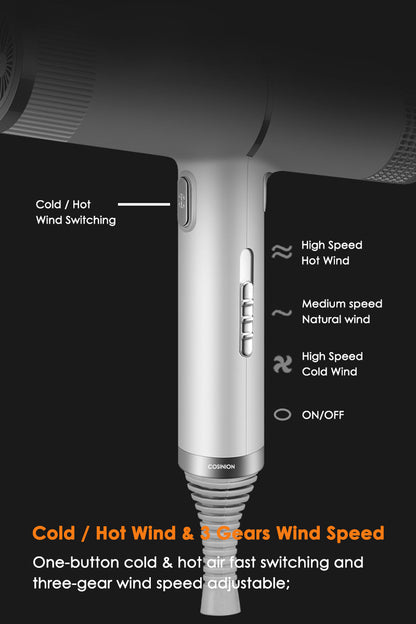 Professional Infrared Hair Dryer — Negative Ionic Blow Dryer with Hot & Cold Wind