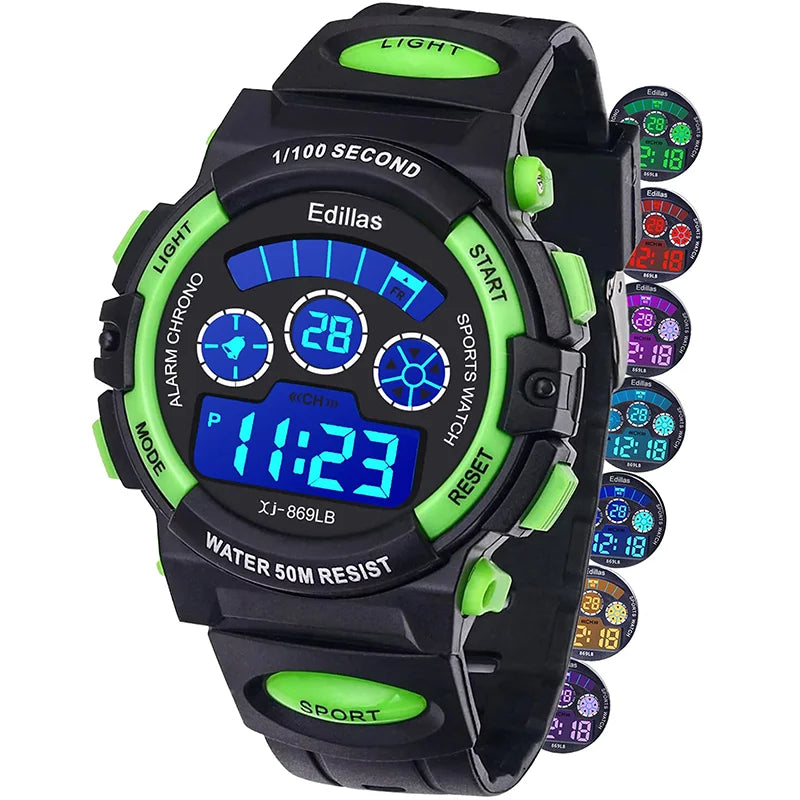 Socico Digital Watch for Kids - Color LED Sports Wristwatch with Alarm Clock and Waterproof Design for Boys and Girls