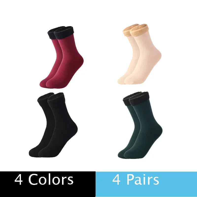 Winter Thermal Wool Socks for Women – Thick Cashmere Velvet Seamless Snow Socks, Black Unisex Warm Socks