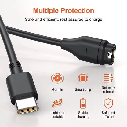 1M USB Type-C Charging Cable for Garmin Fenix 5–7 Series, Vivoactive & Venu – Fast Charge with Dustproof Plug