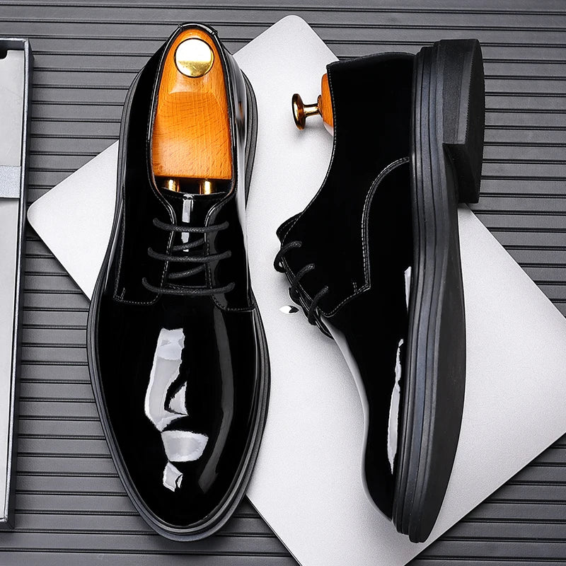 Men’s Patent Leather Derby Shoes - 6/8cm Height Increase Elevator Formal Business Dress Shoes