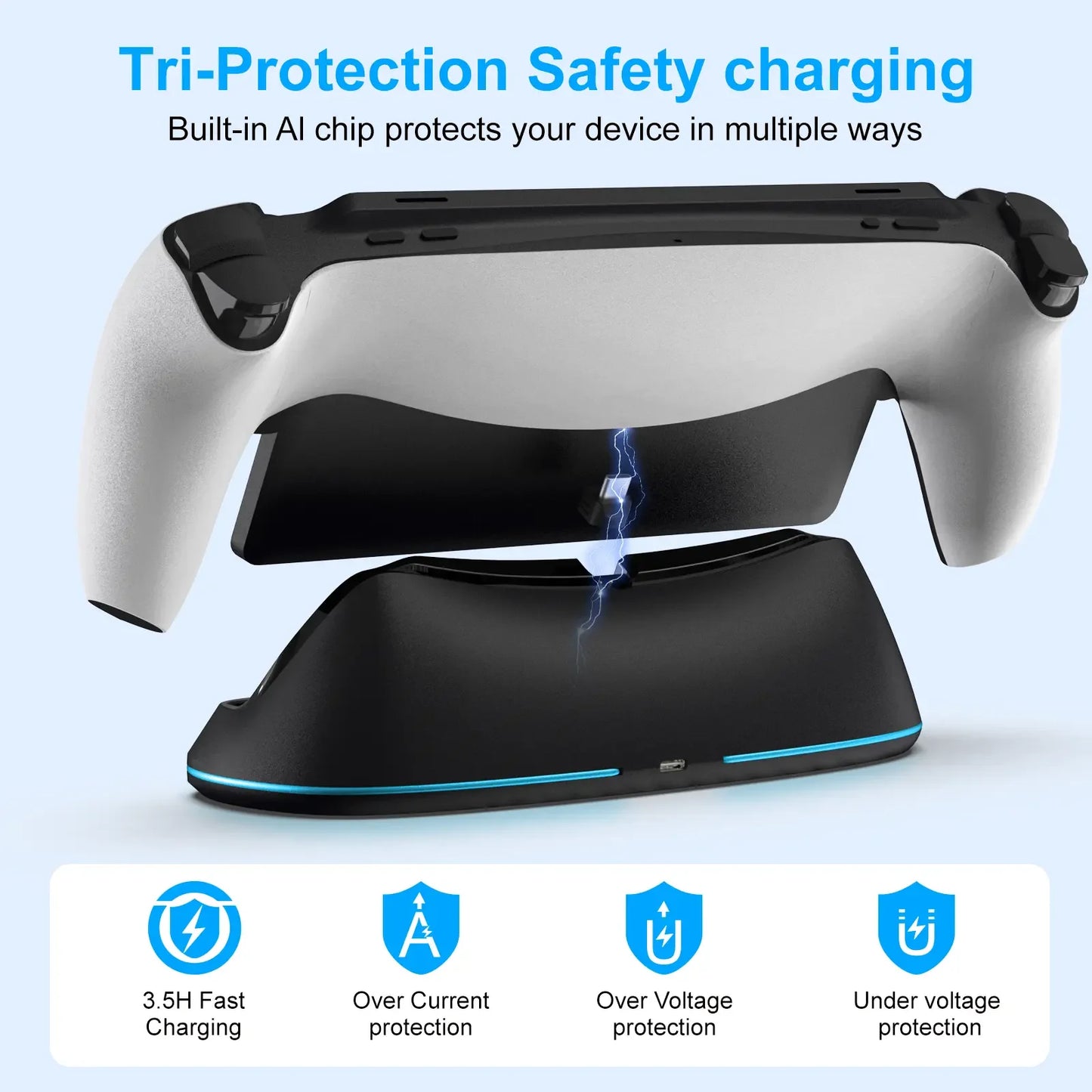 HONCAM Charging Dock Station for PlayStation Portal – RGB Light Stand with 7 Modes & Safe Tri-Protection Charging Base