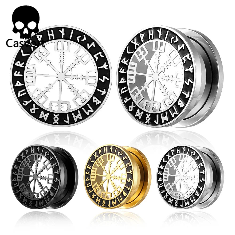 Casvort 2PCS Stainless Steel Ear Gauges – Viking Rune Plugs, Tunnels, Expanders for Piercing Jewelry