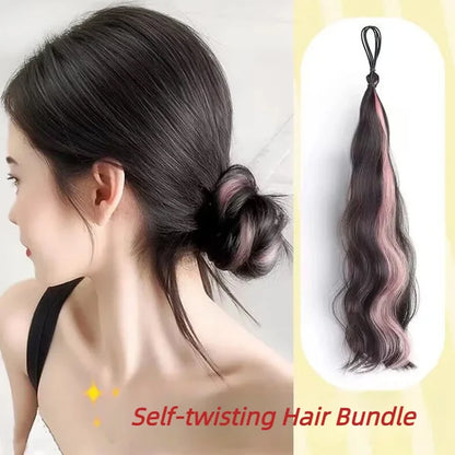 50cm Synthetic Highlighted Hair Bun Wig – DIY Self-Winding Ball Head for Increased Volume
