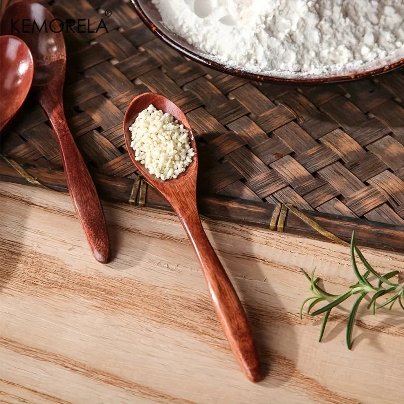 6pcs Wooden Coffee & Tea Spoon Set — Long Handle Honey Dessert Stirring Teaspoons Tableware