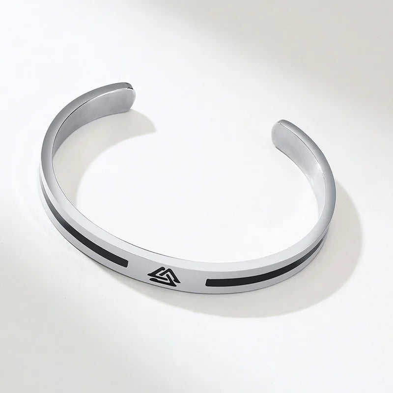 Men's Enamel Bangle - Viking Logo Cuff Bracelet, Stainless Steel Minimalist Bangle for Gentlemen