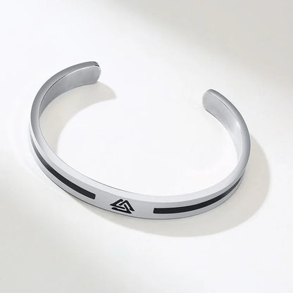 Men's Enamel Bangle - Viking Logo Cuff Bracelet, Stainless Steel Minimalist Bangle for Gentlemen