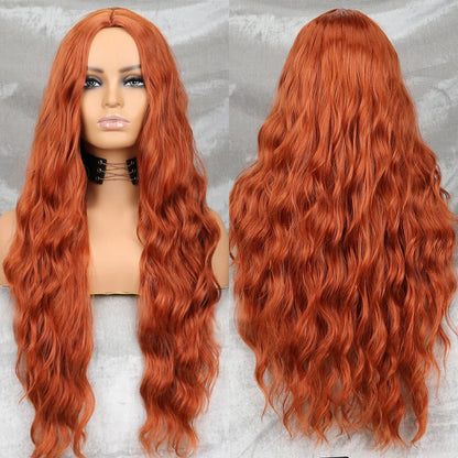 Long Wavy Green Synthetic Wig – Heat-Resistant Women's Cosplay, Party, Lolita Style, Half Part, Red/Black/Pink