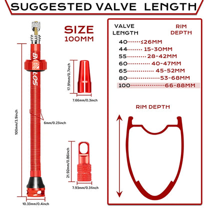 BUCKLOS Tubeless Presta Valves 40–100mm — Aluminum Alloy Bike Valve Stem for Road & MTB