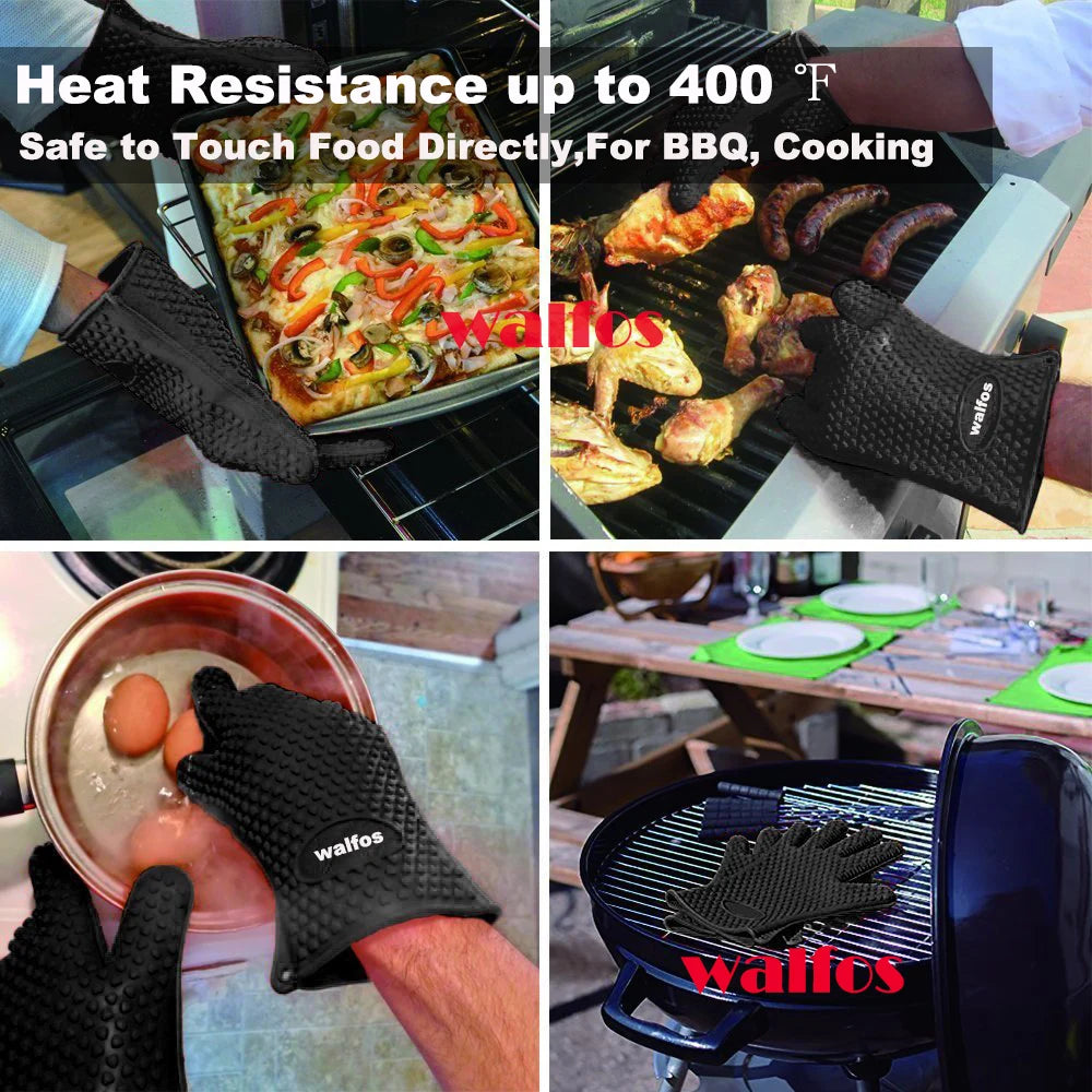 Walfos Silicone Oven Gloves — Heat-Resistant Thick BBQ & Cooking Mitts | Kitchen Gadgets & Accessories