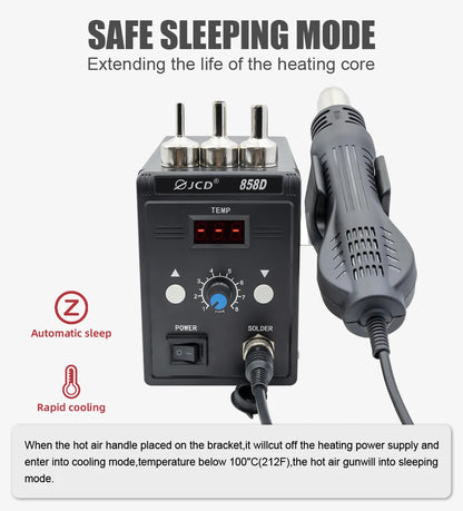 JCD Hot Air Gun 858D – 700W BGA Rework Solder Station, SMD SMT Welding Heat Gun, 220V/110V Repair Tool