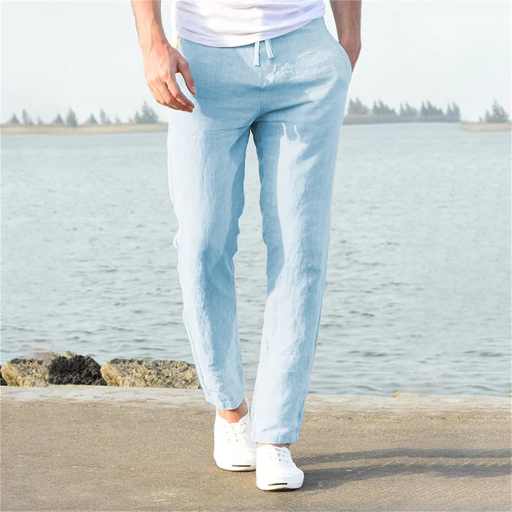 Men's Cotton Linen Pants – Breathable Solid Color Trousers for Autumn, Fitness & Streetwear, S-3XL