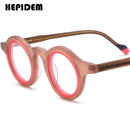 FONEX HEPIDEM Acetate Eyeglass Frames - Retro Round Vintage Eyewear for Men & Women