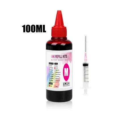100ml Universal Dye Ink Refill Kit - BK CMY Compatible with HP Canon Epson Brother Inkjet Printers & CISS Cartridges