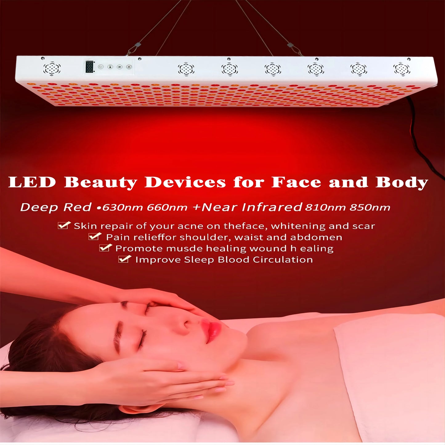 Dual Chip Red Light Therapy Panel Lamp - 630nm, 660nm, 810nm, 850nm Near Infrared LED Beauty Devices for Face and Body