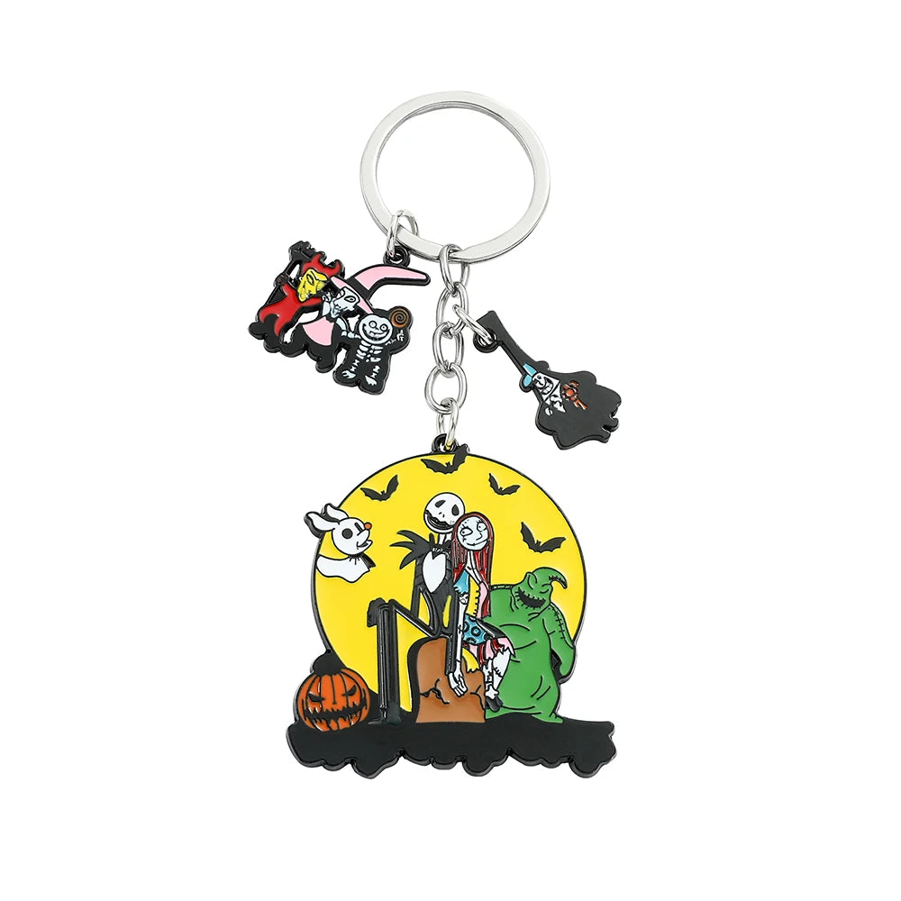 Jack & Sally Halloween Keychain - Nightmare Before Christmas Inspired Couple Keyring Gift