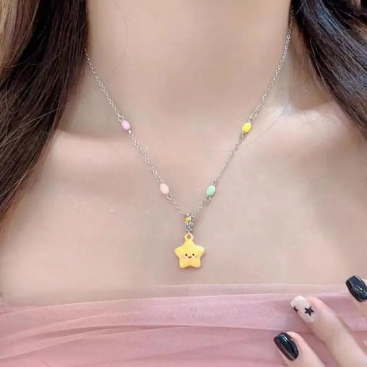 Y2K Colorful Star Beaded Necklace - Cute Dopamine Clavicle Chain Jewelry for Women