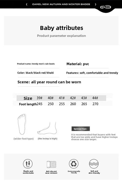 Men’s Ankle-High Fleece-Lined Rain Boots – Waterproof, Anti-Slip, Wear-Resistant Work & Fishing Shoes