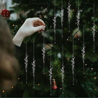 12pcs Transparent Christmas Hanging Pendants – Snow, Star & Acrylic Holiday Decorations