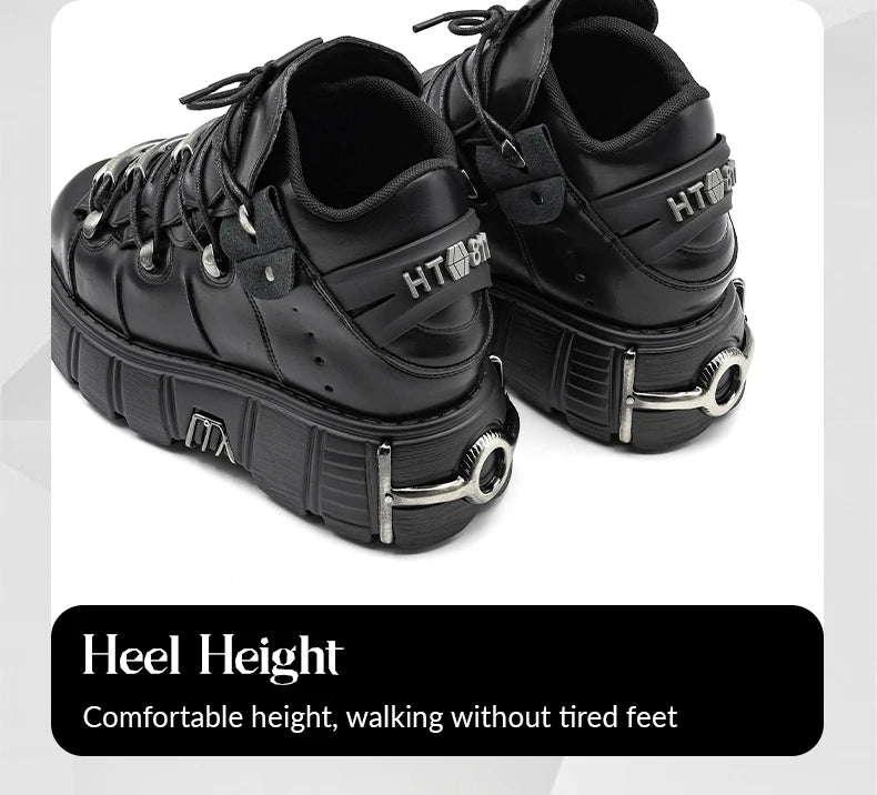 2024 New Punk Style Women's Platform Shoes – 6CM Lace-Up Gothic Ankle Boots with Metal Decor