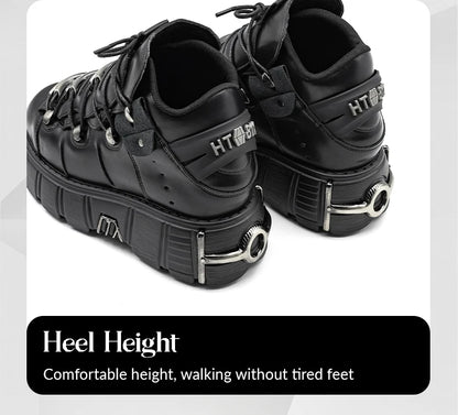 2024 New Punk Style Women's Platform Shoes – 6CM Lace-Up Gothic Ankle Boots with Metal Decor