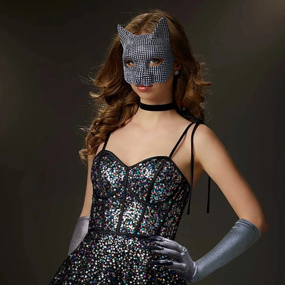 Shiny Cat Ear Mask - Bling Kitten Cosplay Halloween Party Accessory Set