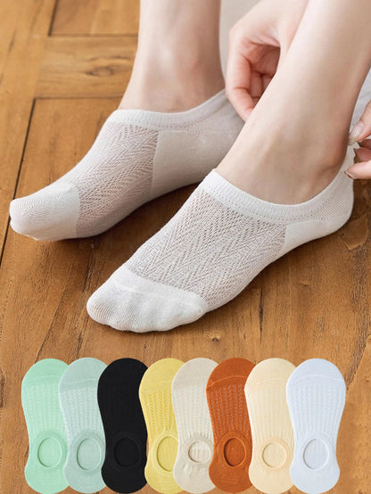 5 Pairs Women’s No-Show Socks – Summer Invisible Short Lace Boat Socks, Breathable Non-Slip Silicone Fashion Socks