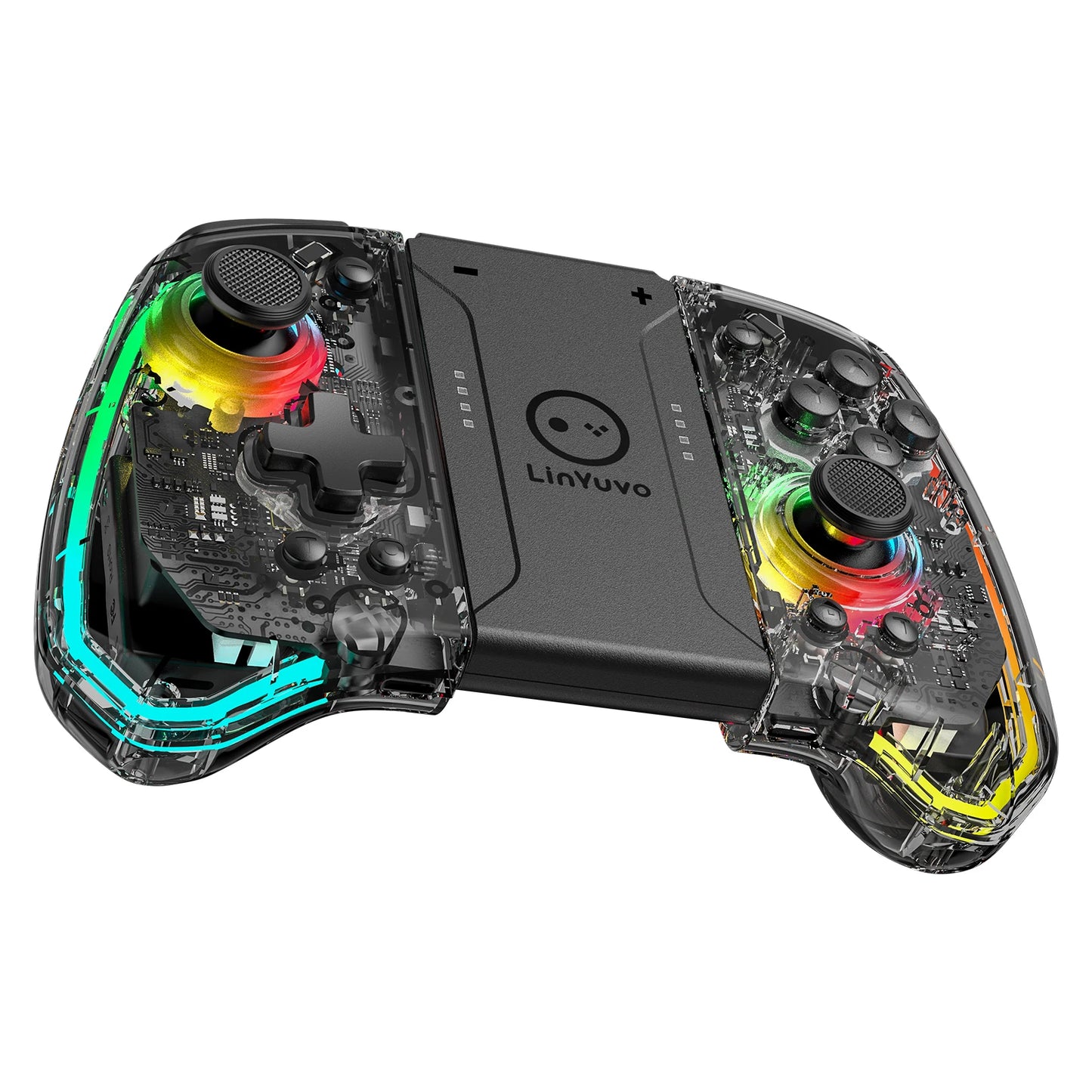 LinYuvo KS40 Transparent Wireless Joy-Pad – 8 Color LED Controller with Turbo Function for Switch/NS OLED & Lite