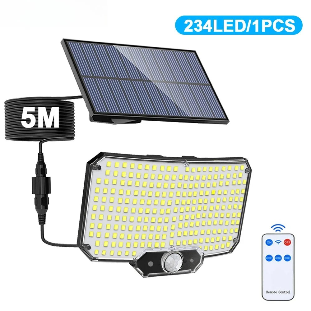 Solar LED Motion Sensor Security Flood Light, 226–280 LED IP65 Waterproof Outdoor Split Wall Lamp with 3 Lighting Modes